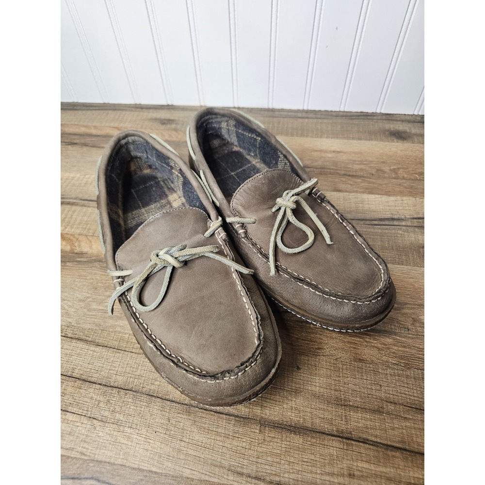 L.L. Bean Handsewn Gray Brown Leather Flannel-Lined Slippers Men's Size 9
